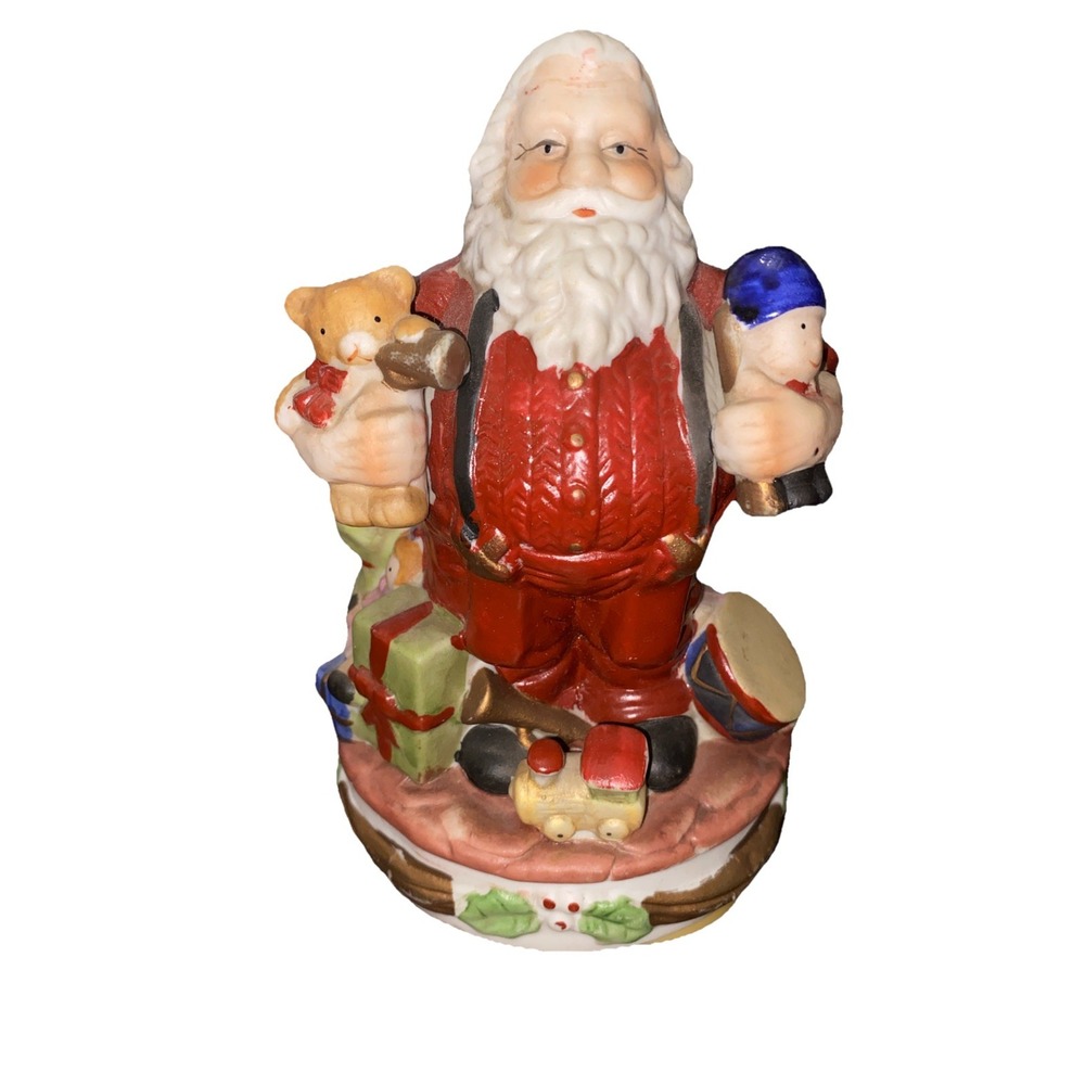 Christmas 1983 Holiday Porcelain Santa Claus w/Toys Musical Spinning Figurine